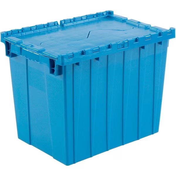 Distribution Container With Hinged Lid, 21-7/8x15-1/4x17-1/4, Blue, Global Industrial, Mfr#: 257811BL